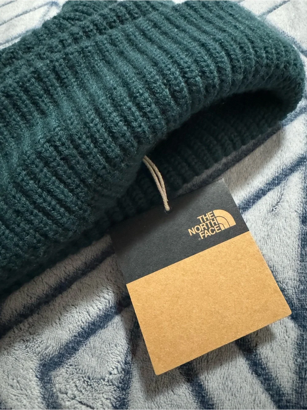 The North Face Forest Green Ribbed Cuffed Salty Dog Beanie with Logo Patch OSFM